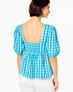 Lilly Pulitzer Tops Sarafina Short Sleeve (Crinkle Gingham)