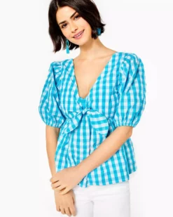 Lilly Pulitzer Tops Sarafina Short Sleeve (Crinkle Gingham)