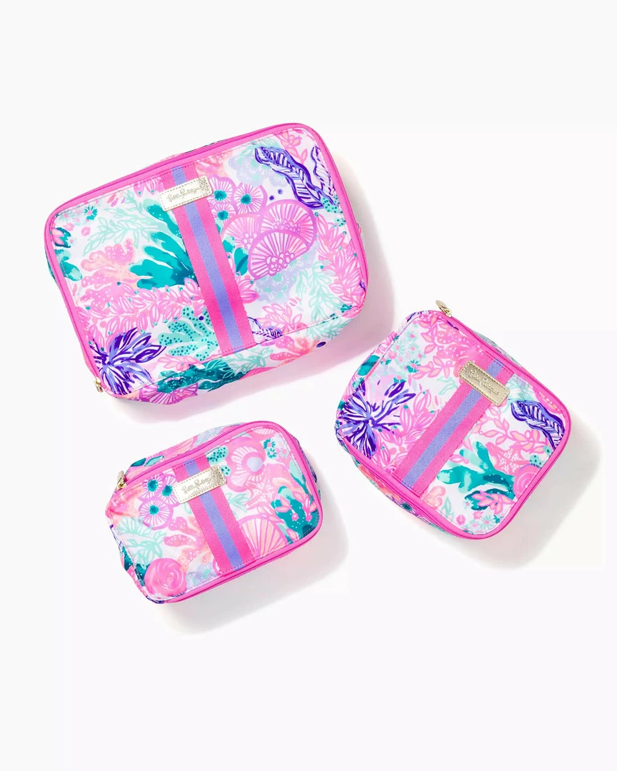 Lilly Pulitzer Crosby Stackable Pouch Set (Seaside Carnivale) 3 Lilly Pulitzer Crosby Stackable Pouch Set (Seaside Carnivale)