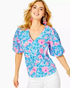 Lilly Pulitzer Tops Ivee Top (Bondi Blue My Little Peony)