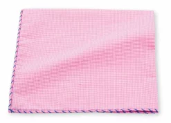 R. Hanauer Pink & Blue Gingham Whipstitch Pocket Square