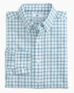 Southern Tide Tops Ponderosa Plaid Sportshirt (Aquamarine)