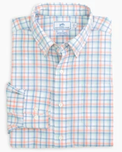Southern Tide Hartford Plaid Intercoastal Performance Sport Shirt (Sun Baked Sand)