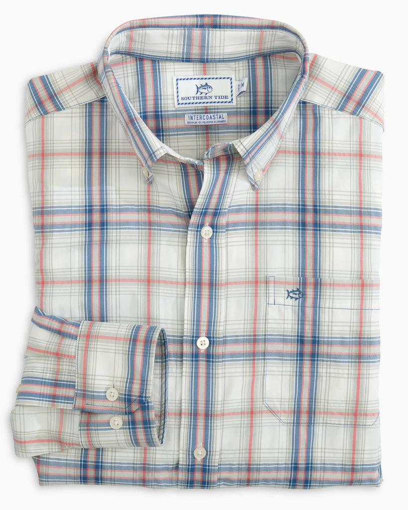 Southern Tide Stockton Plaid Intercostal Performance Sport Shirt (Heather Blue Sapphire) Tops 3 Southern Tide Stockton Plaid Intercostal Performance Sport Shirt (Heather Blue Sapphire) Tops