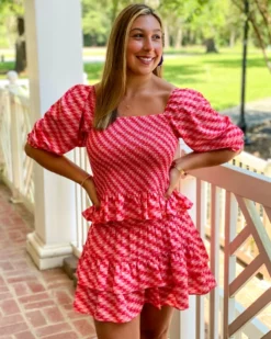 OO Boutique Smock Waist Tier Skort (Red Pattern) Bottoms