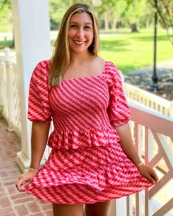 OO Boutique Smocked Top (Red Pattern) Tops