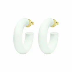 Sheila Fajl Painted Small Chantal Hoops (White) Jewelry