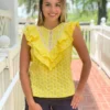 OO Boutique Lace Trim Ruffles Top (Citrus Emb)