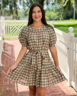 Olivia James The Label Dresses Anna Dress (Olive Mini Geo)