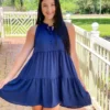 OO Boutique Tiered Halter Dress (Navy)