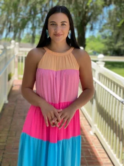 OO Boutique Tiered Halter Maxi Dress (Rainbow)