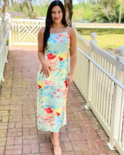 OO Boutique Strappy Maxi Dress (Satin Marble)