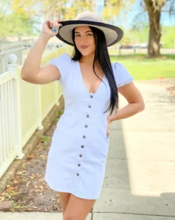 OO Boutique Dresses Denim Mini Dress (White)