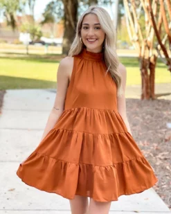 TCEC Multi Tiered Sleeveless Dress (Camel)