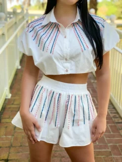 Queen Of Sparkles Bottoms Cotton Pink & Blue Pearl Swing Shorts