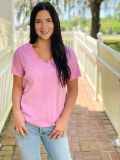 Dylan Cotton-Linen Bella Blouse (Raspberry Pink) Tops