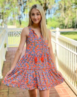 OO Boutique Dresses Trim Halter Tiered Dress (Ora Flowers)