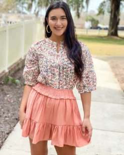 OO Boutique Lace Trim Blouse (Floral Eyelet)
