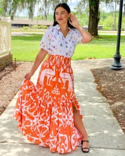 Sheridan French Bottoms Madelyn Skirt (Tangerine + White Peacock)