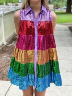 OO Boutique Rainbow Sequin Tiered Dress Dresses