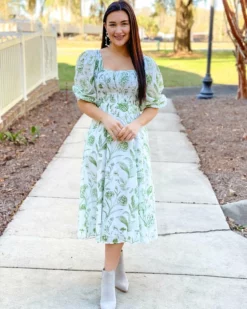 Olivia James The Label Bridget Midi Dress (Toile Leaf)