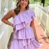 OO Boutique One-Shoulder Ruffled Mini Dress (Lilac)