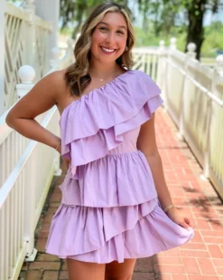 OO Boutique One-Shoulder Ruffled Mini Dress (Lilac)