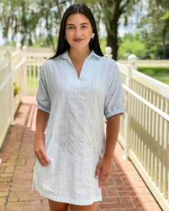 Emily Mccarthy Poppy Dress (Metallic Blue Stripe)