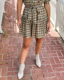 Olivia James The Label Dresses Anna Dress (Olive Mini Geo)