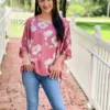 OO Boutique Satin Floral V-Neck Oversized Top (Mauve/Taupe) 1 OO Boutique Satin Floral V-Neck Oversized Top (Mauve/Taupe)