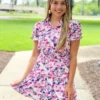OO Boutique Dresses Cinch Mini Dress (Pink Floral)