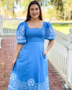 Olivia James The Label Bridget Midi Dress (Garden Gate Sky)