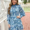 Beulah Style High Collar Mini Dress (Blue Multi) Dresses 1 Beulah Style High Collar Mini Dress (Blue Multi) Dresses