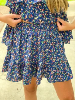 Joy Joy Peplum Flared Top (Royal Floral)