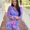 Lilly Pulitzer PJ Knit LS Button-Up Top (Mermaid Grotto)