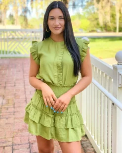 OO Boutique Bottoms Smock Waist Tier Skort (Olive)