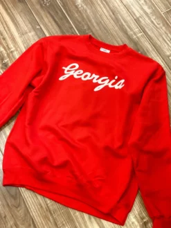 Peach State Pride Georgia Script Sweatshirt (Red) Collegiate