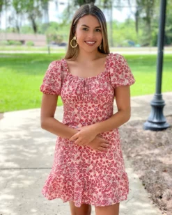 Joy Joy Dresses Bustier Dress (Red Flowers)
