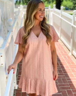 Anna Cate Veronica Dress (Blush Metallic Stripe)