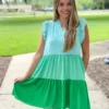Jade Dresses Ruffles Tiered Dress (Green Combo)