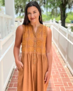 Uncle Frank Dresses Fun In The Sunflowers Romper (Copper)
