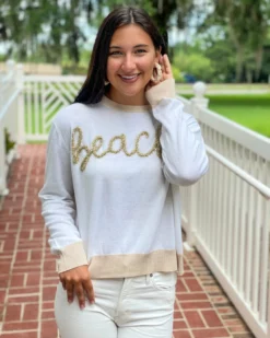 Queen Of Sparkles Beach Glitter Script Long Sleeve Sweater Outerwear