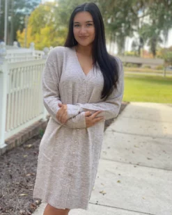 Mododoc Dresses Long Sleeve Button Down Cardigan (Golden Sand)