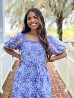 OO Boutique Dresses Floral Print Midi Dress (BL)