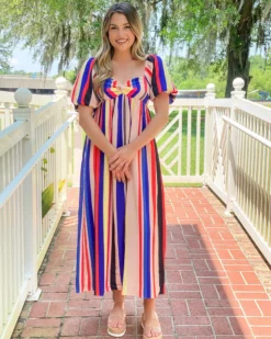 OO Boutique Multi Color Stripe Maxi Dress (Multi) Dresses