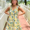 English Factory Dresses Lemon Print Tiered Mini Dress (Yellow)