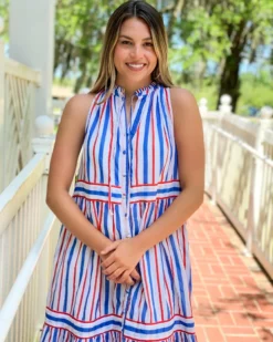 Olivia James The Label Ro Long Dress (Harbour Stripe Cherry)