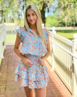 OO Boutique Bottoms Smock Waist Tiered Skort (Ora Poppy)