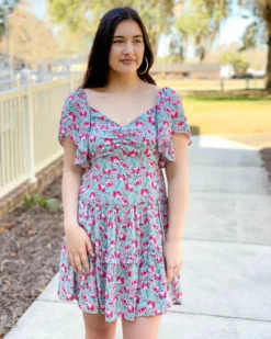 OO Boutique Ruched Front Tier Dress (Poppies) Dresses