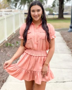 OO Boutique Bottoms Smock Waist Skort (Blush)